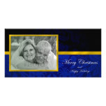 Blaue u. schwarze Damast-Foto-Weihnachtskarte Bild Karte