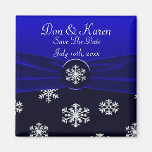 Blaue u. weiße elegante Wedding Schneeflocken Kühlschrankmagnet