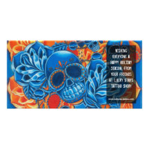 Blaue und orange Schädel-Foto-Karten-Schablone Individuelle Photo Karte