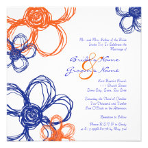 Blaue und orange wilde Blumen, die Einladung Weddi