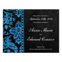 Blaue Vintage Damast-Spitze Save the Date Einladungskarte