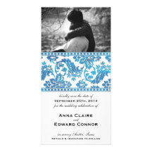 Blaue Vintage Damast-Spitze Save the Date Photokartenvorlagen