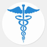Blauer Caduceus Runder Aufkleber