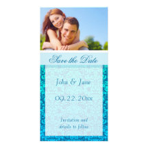 Blauer Damast/Foto "Save the Date " Photokartenvorlage