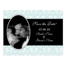 Blauer Damast Save the Date Postkarte