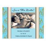 Blauer Damast Save the Date Postkarten