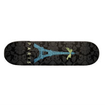 Blauer Eiffel-Turm im Imitat-Glitter Personalisiertes Skateboarddeck