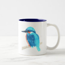 Blauer Eisvogel Vogel des Aquarells auf einem Bech Tee Tasse