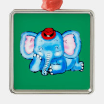 Blauer Elefant mit rotem Hut-Cartoon Ornament