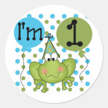 Blauer Frosch-1. Geburtstags-T-Shirts und Geschenk Runde Aufkleber
