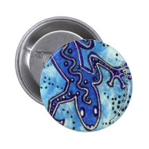 Blauer Gecko-runder Knopf Anstecknadel