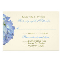 Blauer Mond-u. Kunsthydrangea-Hochzeit UAWG Menü-K Individuelle Einladung