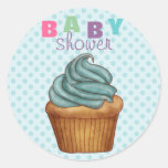Blauer Polka-Punkt-u. Kuchen-Baby-Duschen-Aufklebe