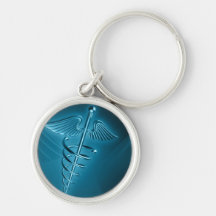 Blauer Rod von Asclepius Schlüsselanhänger