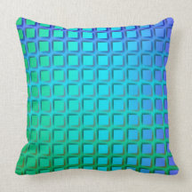 Blauer Türkis und grünes Quadrat-Muster Kissen