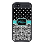 Blauer weißer schwarzer mit Monogramm Damast-Polka Hülle Fürs iPhone 5