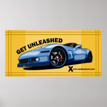Blaues Auto auf Orange Plakatdrucke