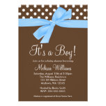 Blaues Brown-Bogen-Tupfen-Babyparty-Einladungen