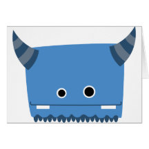 Blaues gehörntes Monster Grußkarte