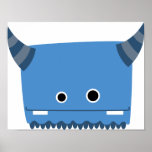 Blaues gehörntes Monster-Plakat
