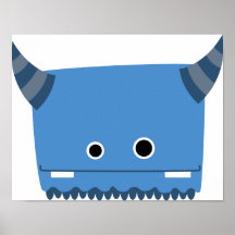 Blaues gehörntes Monster-Plakat