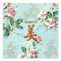Blaues Girly Blumendruck Schönheits-Kanji Kunstphoto