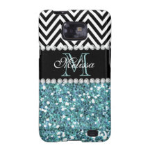BLAUES GLITTER-SCHWARZ-ZICKZACK MIT MONOGRAMM SAMSUNG GALAXY SII HÜLLE