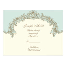 Blaues Gold und Vintages Rahmen-Hochzeit SAHNEUAWG Postkarte