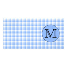 Blaues Monogramm-Karo-Muster. Kundenspezifischer B Photo Karten