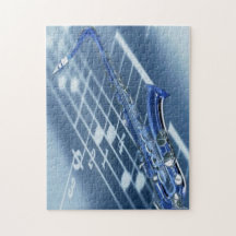 Blaues Saxophon-Puzzlespiel