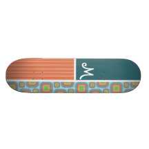 Blaues und orange Retro Muster Skateboardbrett