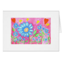 Blaues und rosa Aquarell mit Blumen Karten