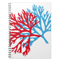 blaues und rotes Seefan-Korallen-Silhouette notizbücher