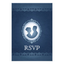 Blaues viktorianisches gotisches Miniatur-Hochzeit Einladungskarte