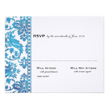 Blaues Vintages Damast-Spitze-Hochzeit UAWG Personalisierte Ankündigungskarte