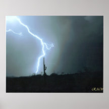 Blitz-Silhouetten ein Saguaro-Kaktus Poster