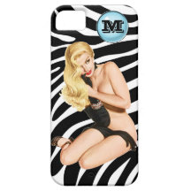 Blondine auf Retro Zebra-Druck mit Mongram Schutzhülle Fürs iPhone 5