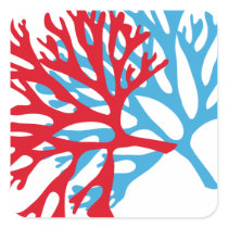 blue and red sea fan coral silhouette aufkleber