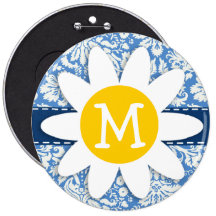 Blue Damask; Daisy Pins