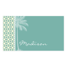 Blue-Green & Cream Floral Business Cards