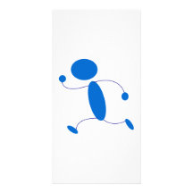 Blue Stick Figure Running Personalized Photo Card