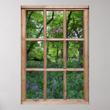 Bluebell-Garten-Ansicht von einem Fenster Plakat