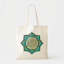 Blume des Lebens Lotus - türkis Leinentasche
