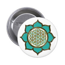 Blume des Lebens Lotus - türkis / transparent Anstecknadelbuttons