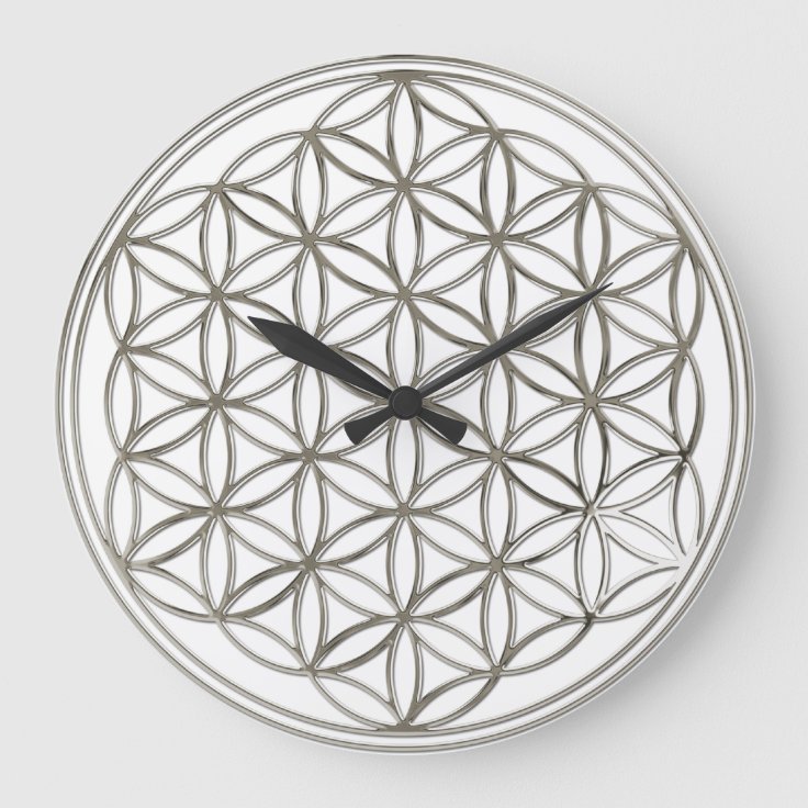 BLUME DES LEBENS Silber Blume DES Lebens Große Wanduhr Zazzle at