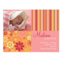 Blumefizz-Rosa u. Orange • Baby-Mitteilung Postkarten