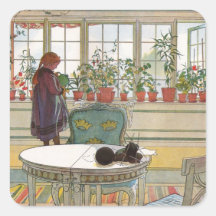 Blumen auf dem Windowsill durch Karl Larsson Quadratsticker