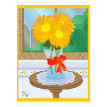 Blumen durch eine Fenster-Postkarte