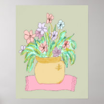 Blumen in einem Topf im Pastell Plakatdrucke