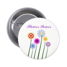 Blumen-Power, bunte digitale Kunst-Blumen knöpfen Buttons